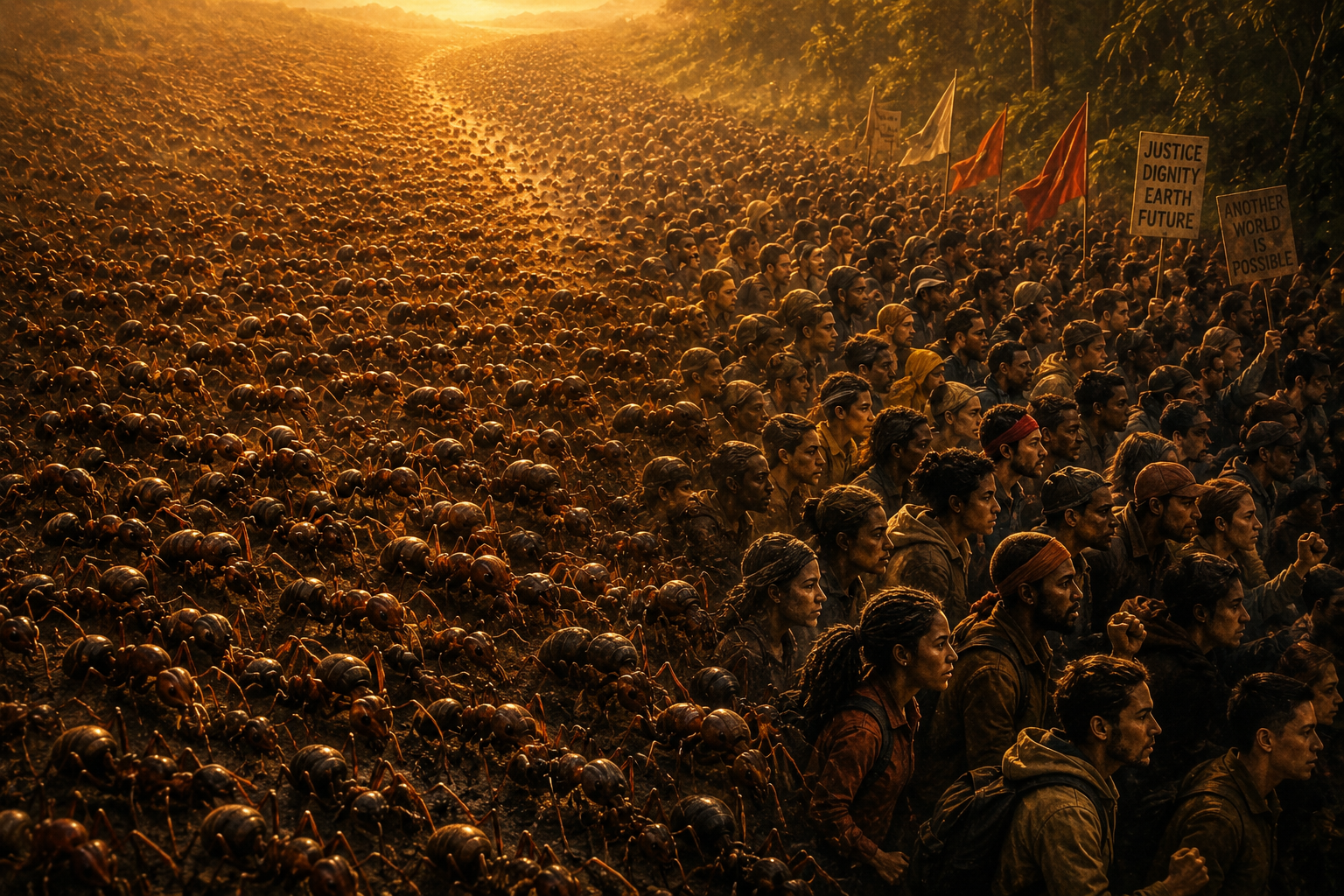 Metáfora de resistencia hormigas y multitud humana